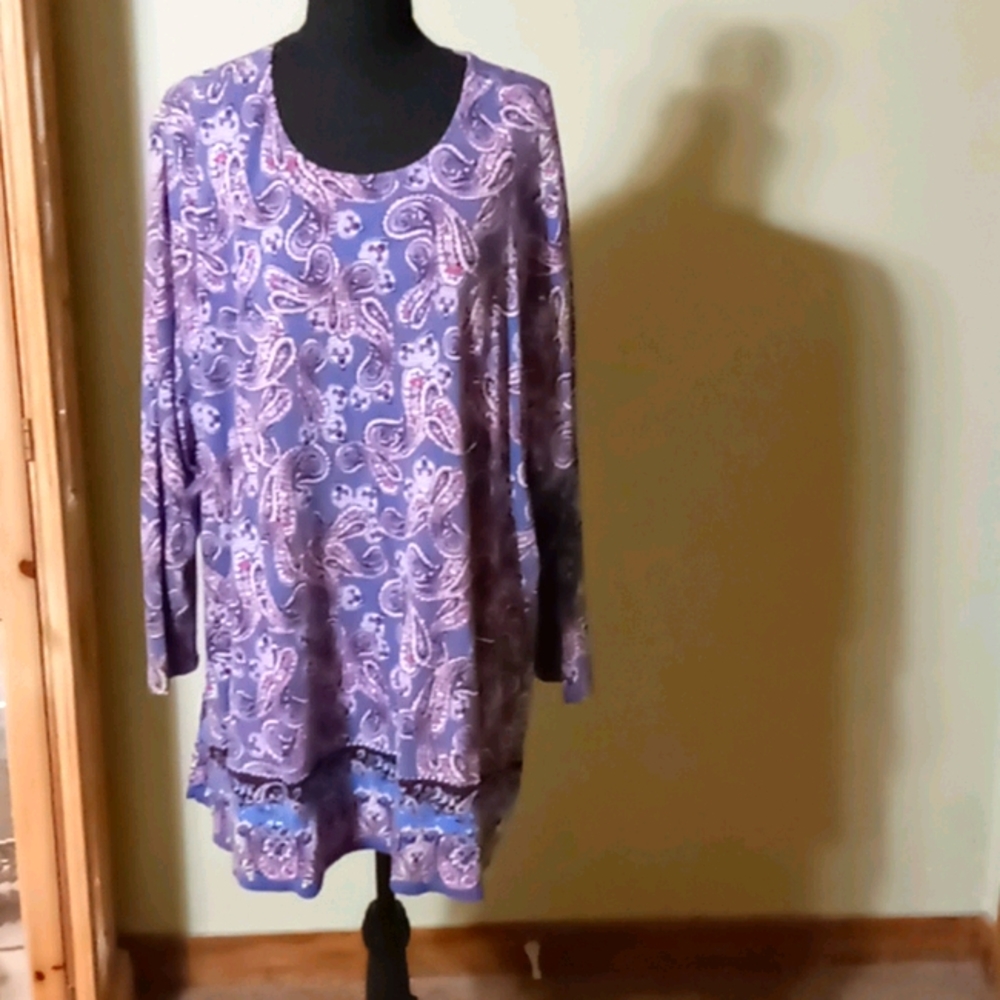 J Jill sz 3X blue paisley scoop neck tunic